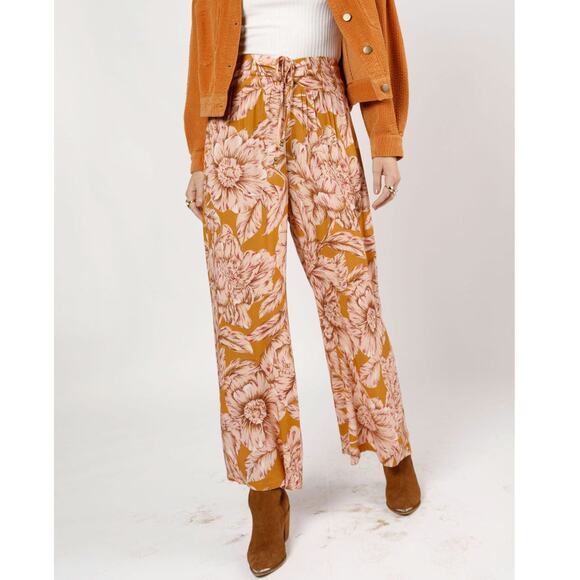 Band of the Free Arizona Floral Wide-Leg Palazzo Pants XS Gold Pink NWT - Picture 3 of 12